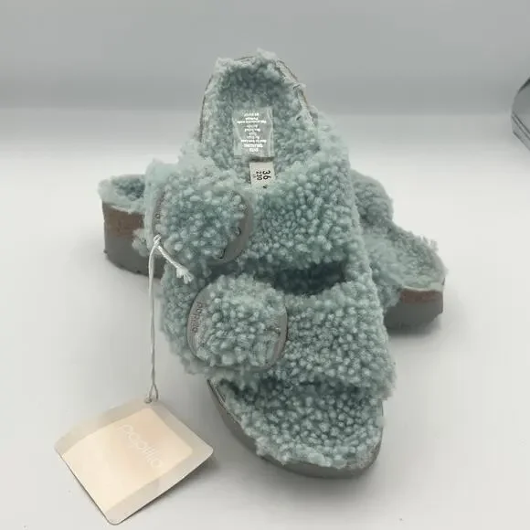 Papillio Birkenstock Arizona Big Buckle Shearling Sandals Teal Women's L5 - Picture 1 of 6